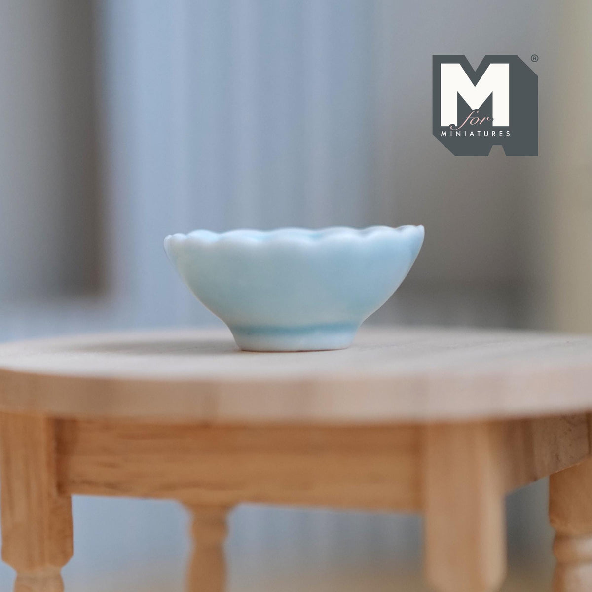 1:12 Scale Miniature Ceramic Scalloped Bowl, 1-1/4 inch dia., DIY Dollhouse Supply (light blue)