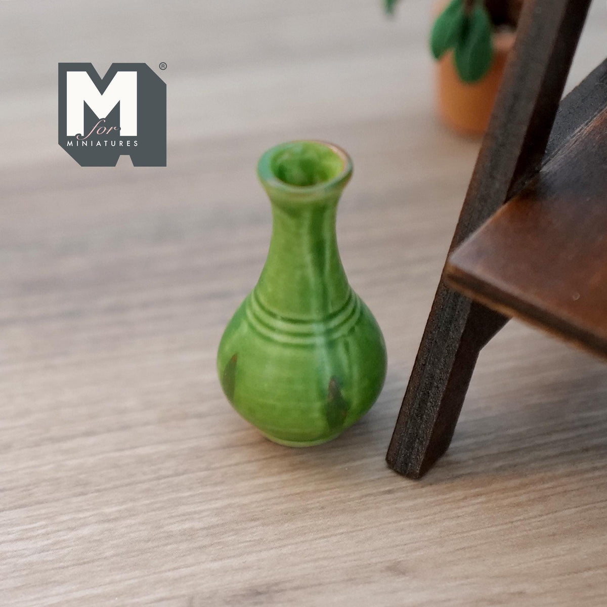 1:12 Scale Miniature Ceramic Pear Shaped Vase, Ribbed Base, 1-13/16 inch tall, DIY Dollhouse Supply (green)