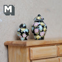 Miniature Ceramic Jars Containers Urns Set of 2 , 1:12 Scale Dollhouse Decoration Vessels 1-5/16 inch tall - B086