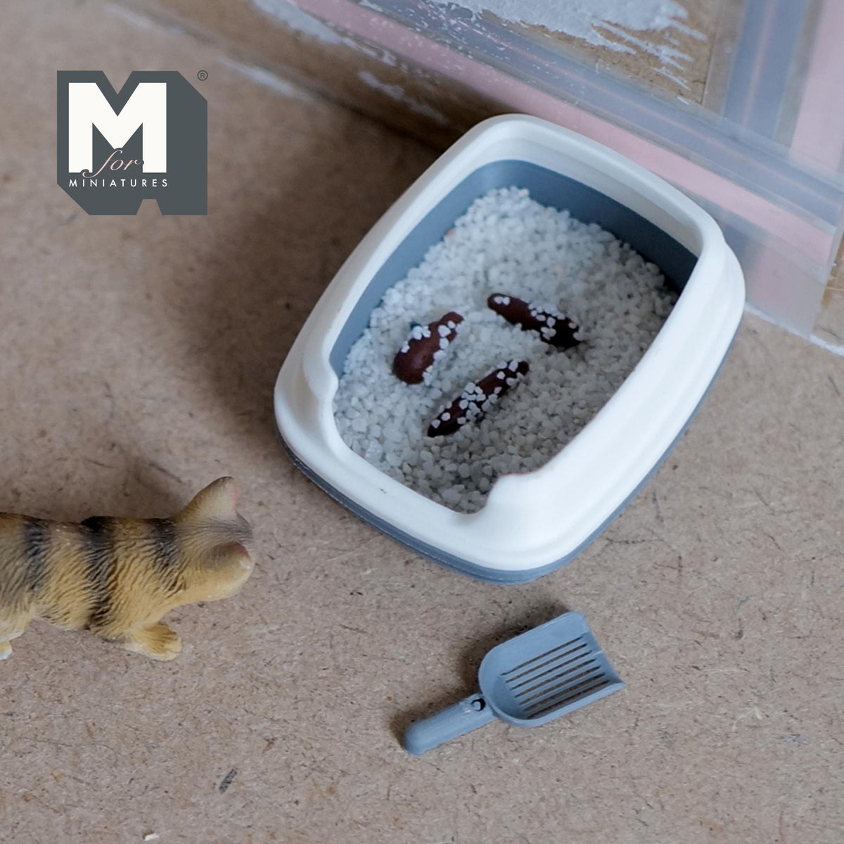 1:12 Scale Miniature Cat Litter Box with Lid and Scoop, 1-11/16 inch long, DIY Dollhouse Supply