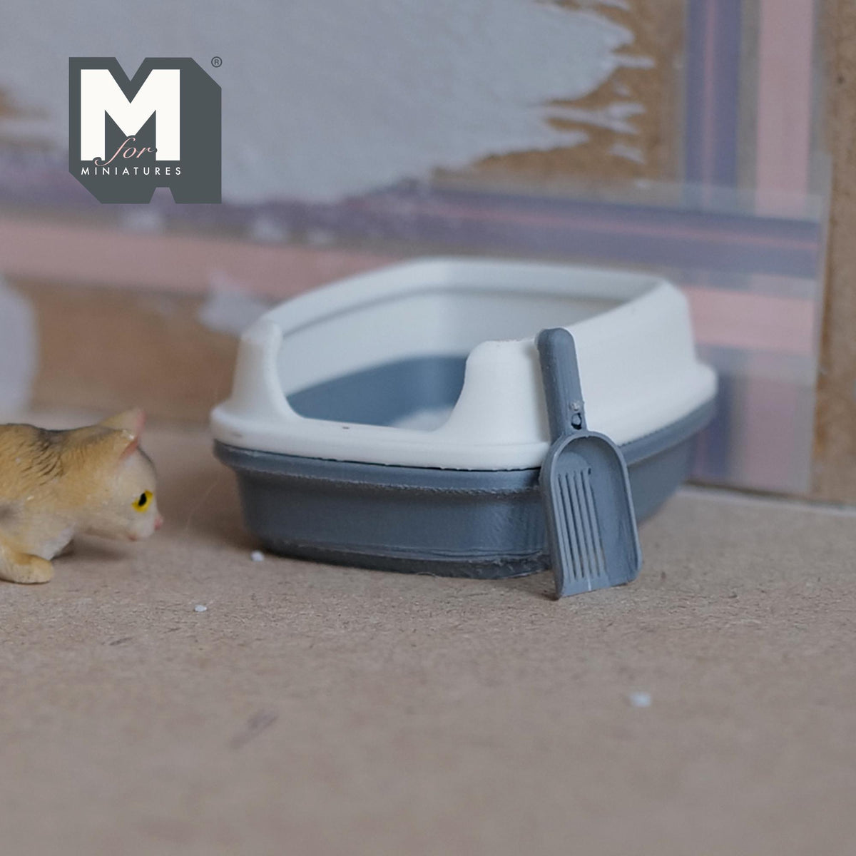 1:12 Scale Miniature Cat Litter Box with Lid and Scoop, 1-11/16 inch long, DIY Dollhouse Supply