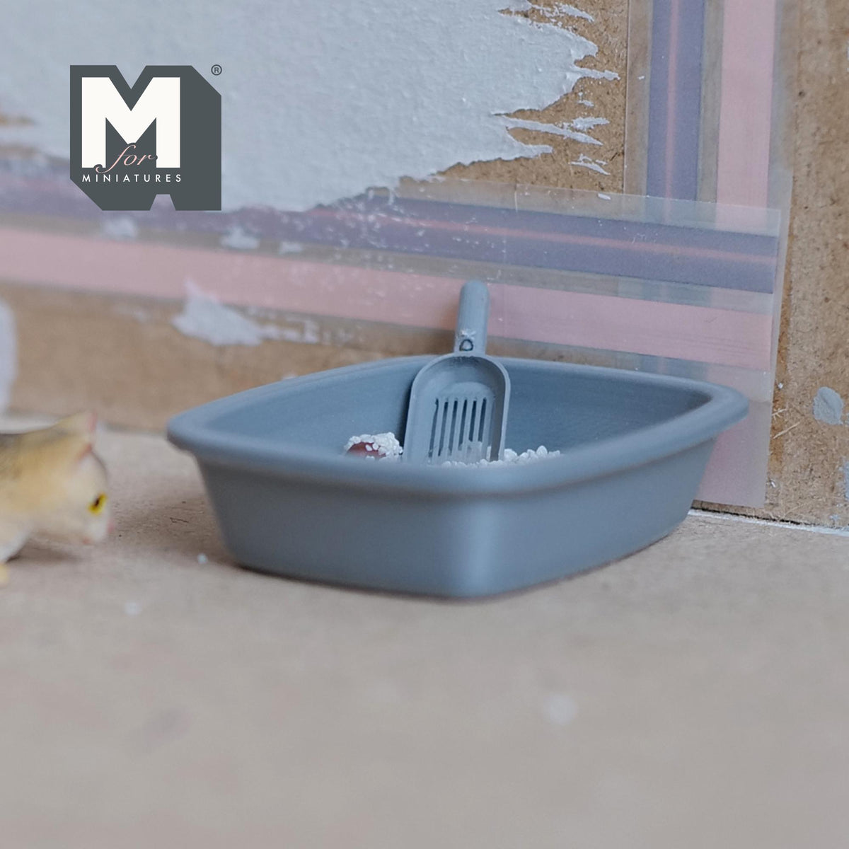 1:12 Scale Miniature Cat Litter Box with Scoop, Litter and Poop, Set of 4, 1-7/8 inch long, DIY Dollhouse Supply