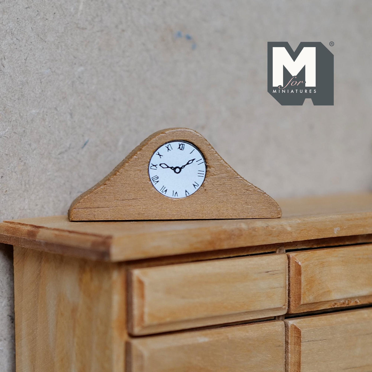 1:12 Scale Miniature Mantel Clock, 1-7/8 inch long, DIY Dollhouse Supply (non working) (wood) (beige)