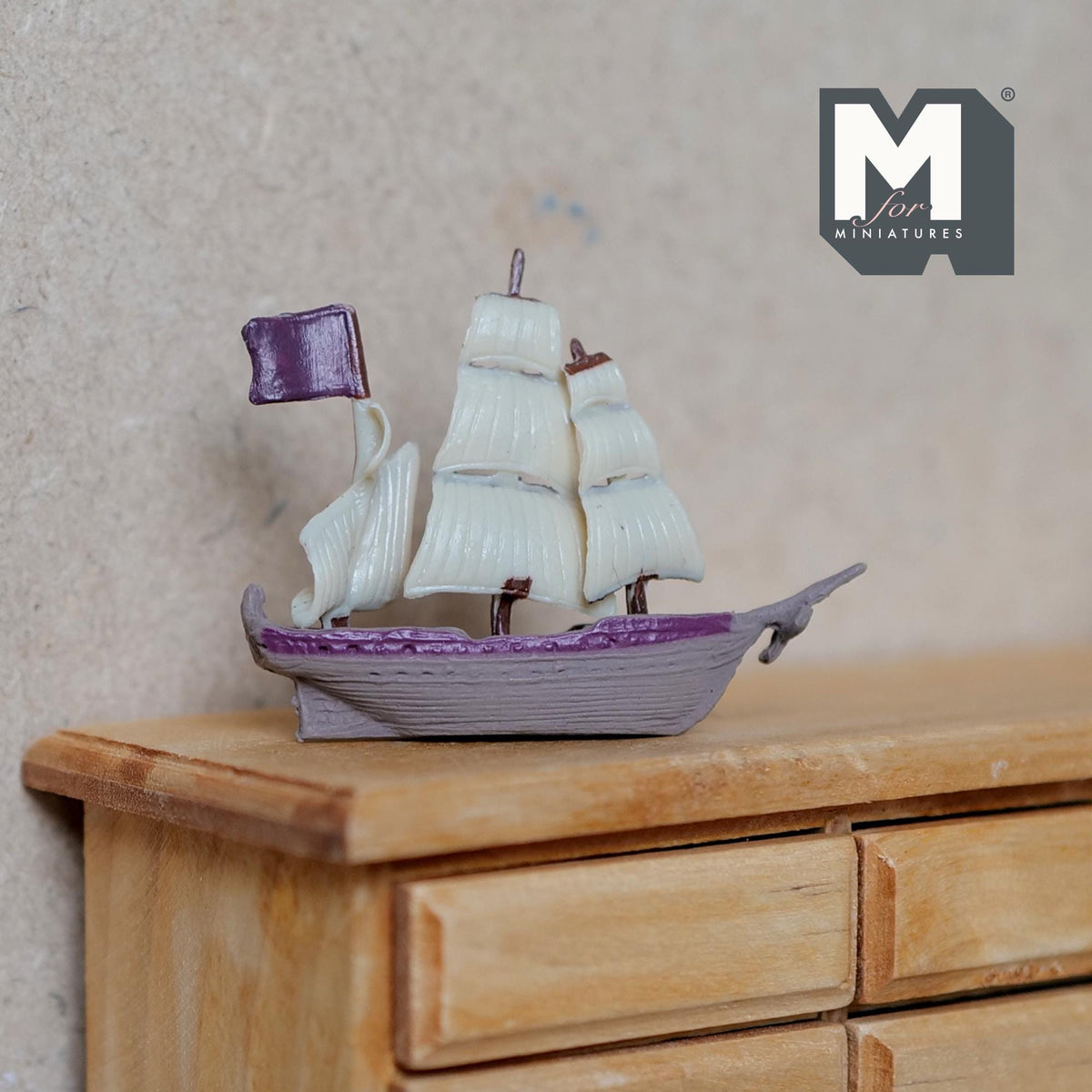1:12 Scale Miniature Sailing Ship Model, 1-13/16 inch long, DIY Dollhouse Supply (purple)