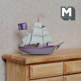 Miniature Sailing Ship 1:12 Scale Dollhouse Decoration Sail Boat 1-13/16 inch long (plastic) (red) - G070