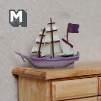 Miniature Sailing Ship 1:12 Scale Dollhouse Decoration Sail Boat 1-13/16 inch long (plastic) (red) - G070