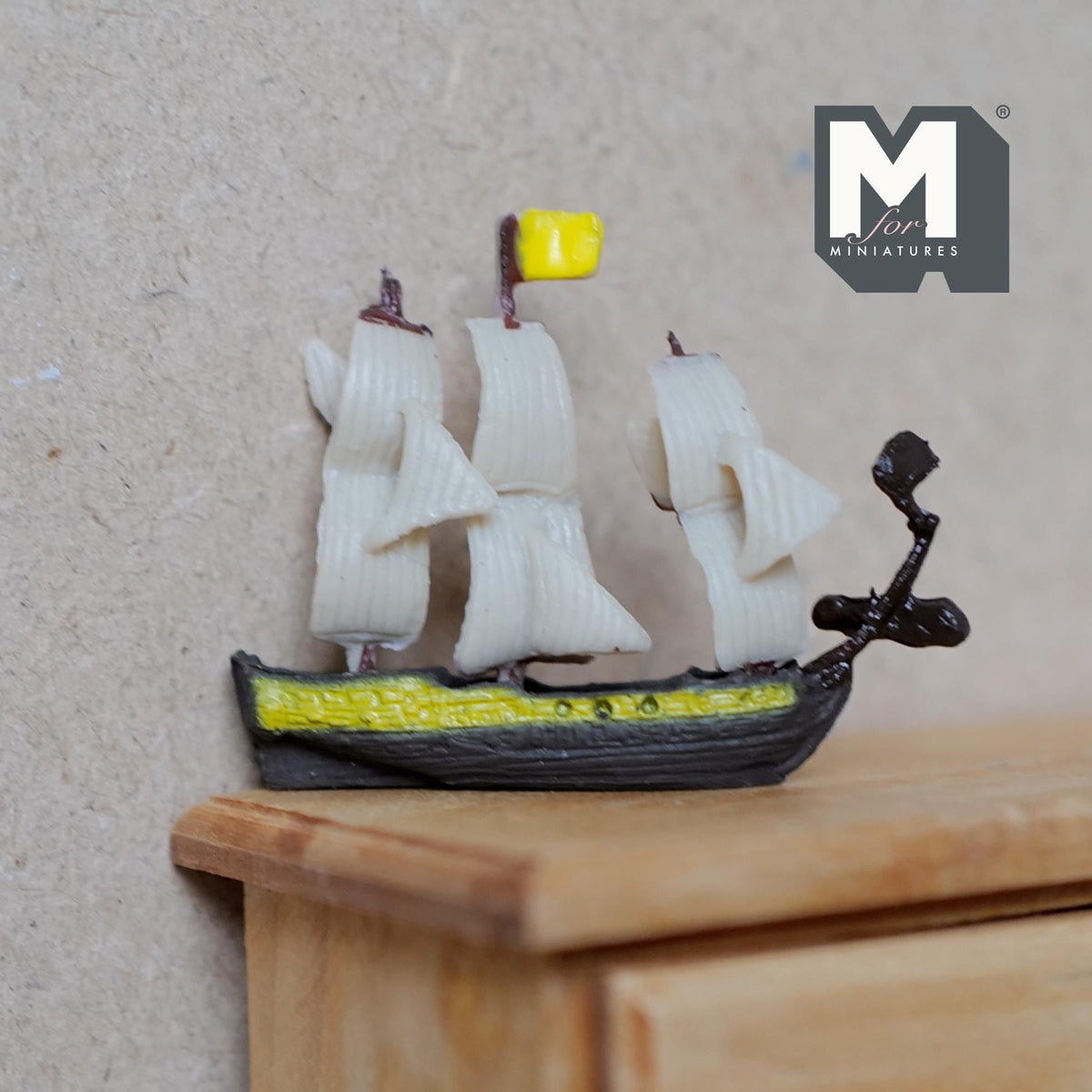 1:12 Scale Miniature Sailing Ship Model, 1-13/16 inch long, DIY Dollhouse Supply (black and yellow)