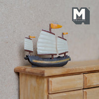 Miniature Sailing Ship 1:12 Scale Dollhouse Decoration Sail Boat 1-13/16 inch long (plastic) (orange) - G070