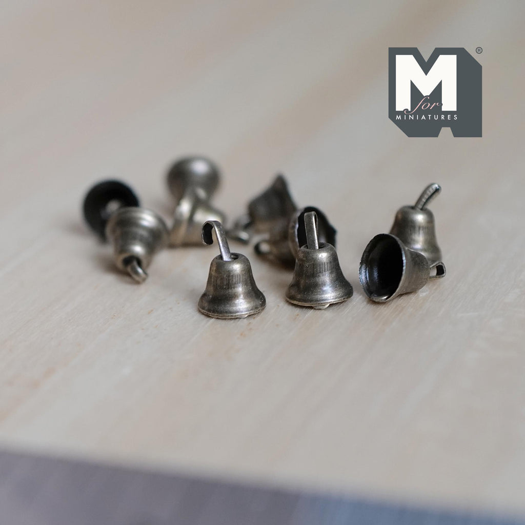 1:12 Scale Miniature Christmas Bells, Set of 10, Metal Bell Charms with Loop, 1/4 inch Diameter, DIY Dollhouse Supply (antique bronze)