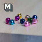 1:12 scale miniature metal plated globe Christmas bells, set of 10, multi color in pink, blue, green, gold and silver
