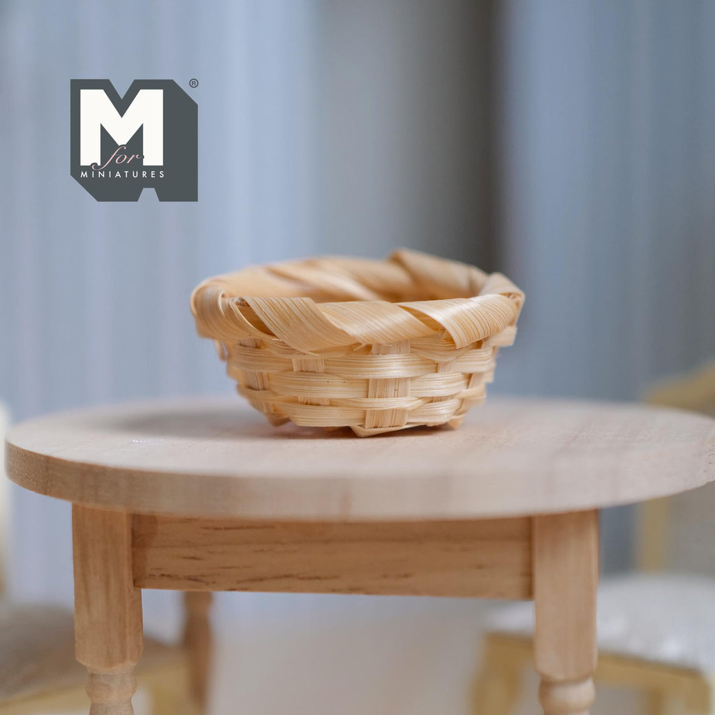 1:12 Scale Miniature Bamboo Woven Basket with Gingham Cloth, 1-5/8 inch dia., DIY Dollhouse Supply