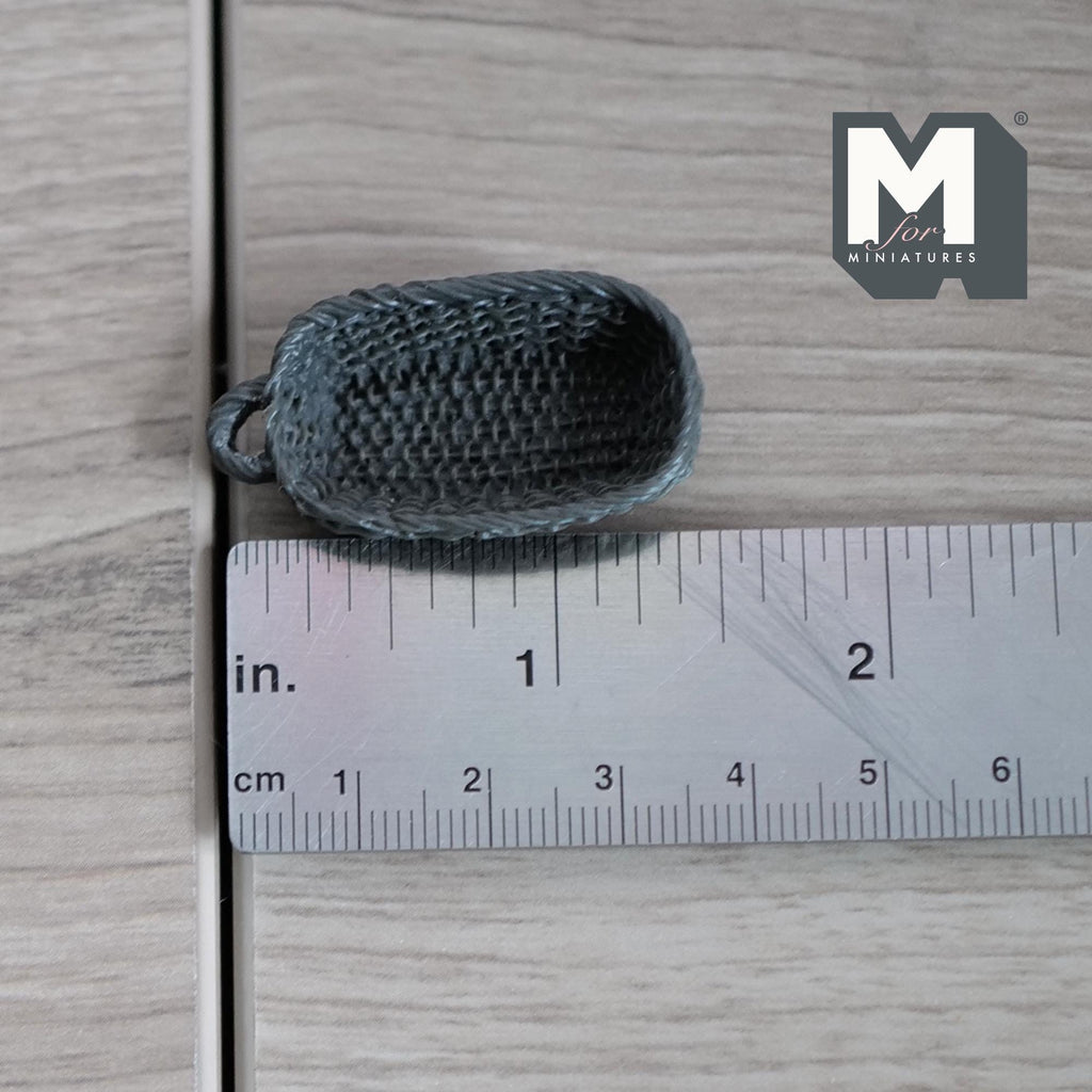 1:12 Scale Miniature Rope Weave Bread Basket, Oval, 1-1/2 inch long, DIY Dollhouse Supply (dark gray)