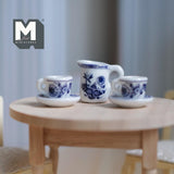 Miniature Ceramic Tea Cups and Jug Set 1:12 Scale Dollhouse Tea Accessories Set of 5 (dark blue) - A052