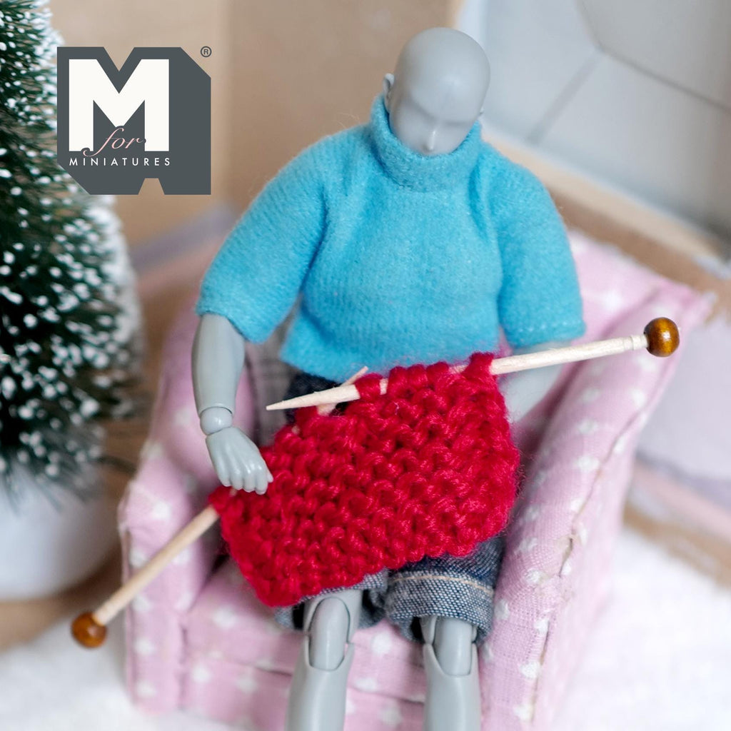 1:12 Scale Miniature Knitting Needles with Knitted Piece, 1-7/8 inch long, DIY Dollhouse Supply (red)