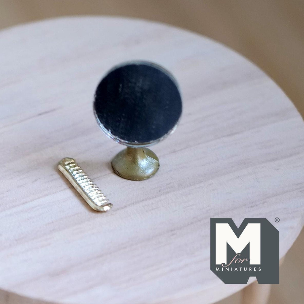 1:12 Scale Miniature Round Vanity Mirror on Stand with Comb, 1-1/8 inch tall, DIY Dollhouse Supply (brass)