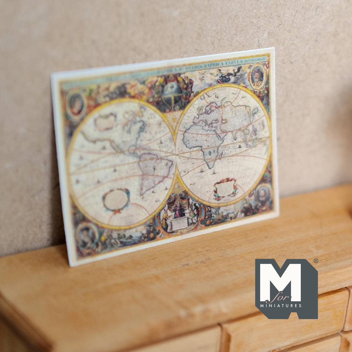 1:12 Scale Miniature World Map Print, Two Hemispheres, 2-3/4 inch wide, DIY Dollhouse Supply (cardstock)