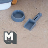 Dollhouse Miniature Litter Box with Lid, Scoop, Bowl, fake Litter and Poop Style Gray