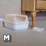 Dollhouse Miniature Litter Box with Lid, Scoop, Bowl, fake Litter and Poop Style Yellow