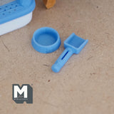 Dollhouse Miniature Litter Box with Lid, Scoop, Bowl, fake Litter and Poop Style Blue