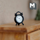 Miniature Twin Bell Alarm Clock 1:12 Scale Metal Loud Alarm Clock Dollhouse Supplies Alarm Clock 5/8 inch tall  (metal) (matte black) - B052