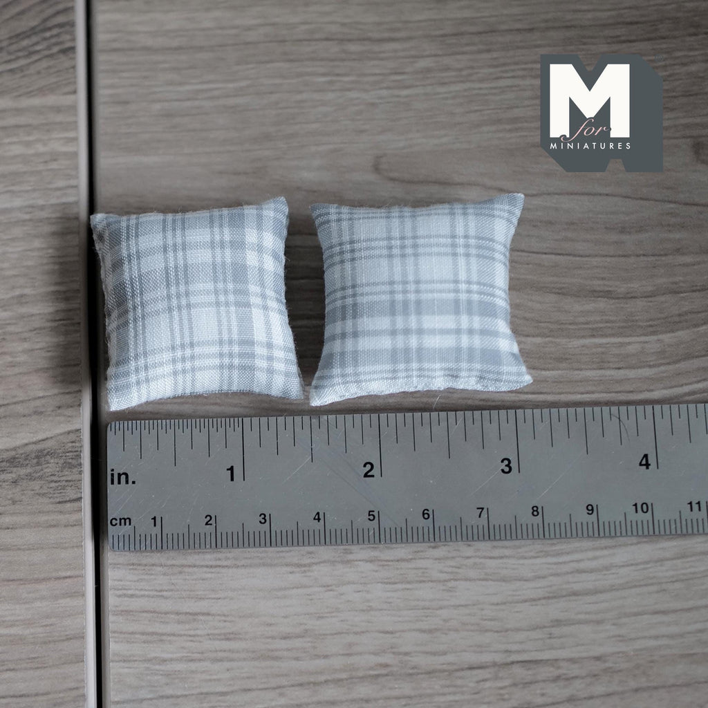1:12 Scale Miniature Fabric Square Cushions, Set of 2, 1-9/16 inch wide, DIY Dollhouse Supply (gray)