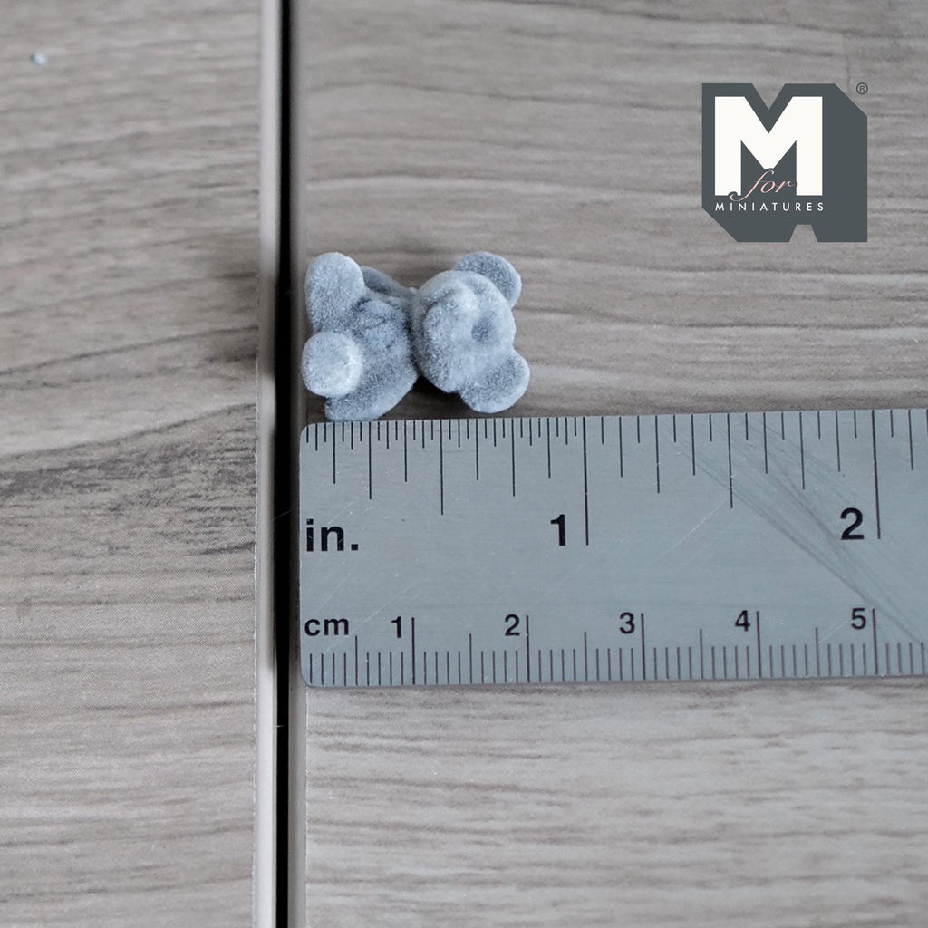 1:12 Scale Miniature Teddy Bear Cub Doll, 3/4 inch tall, DIY Dollhouse Supply (flocked skin) (gray)