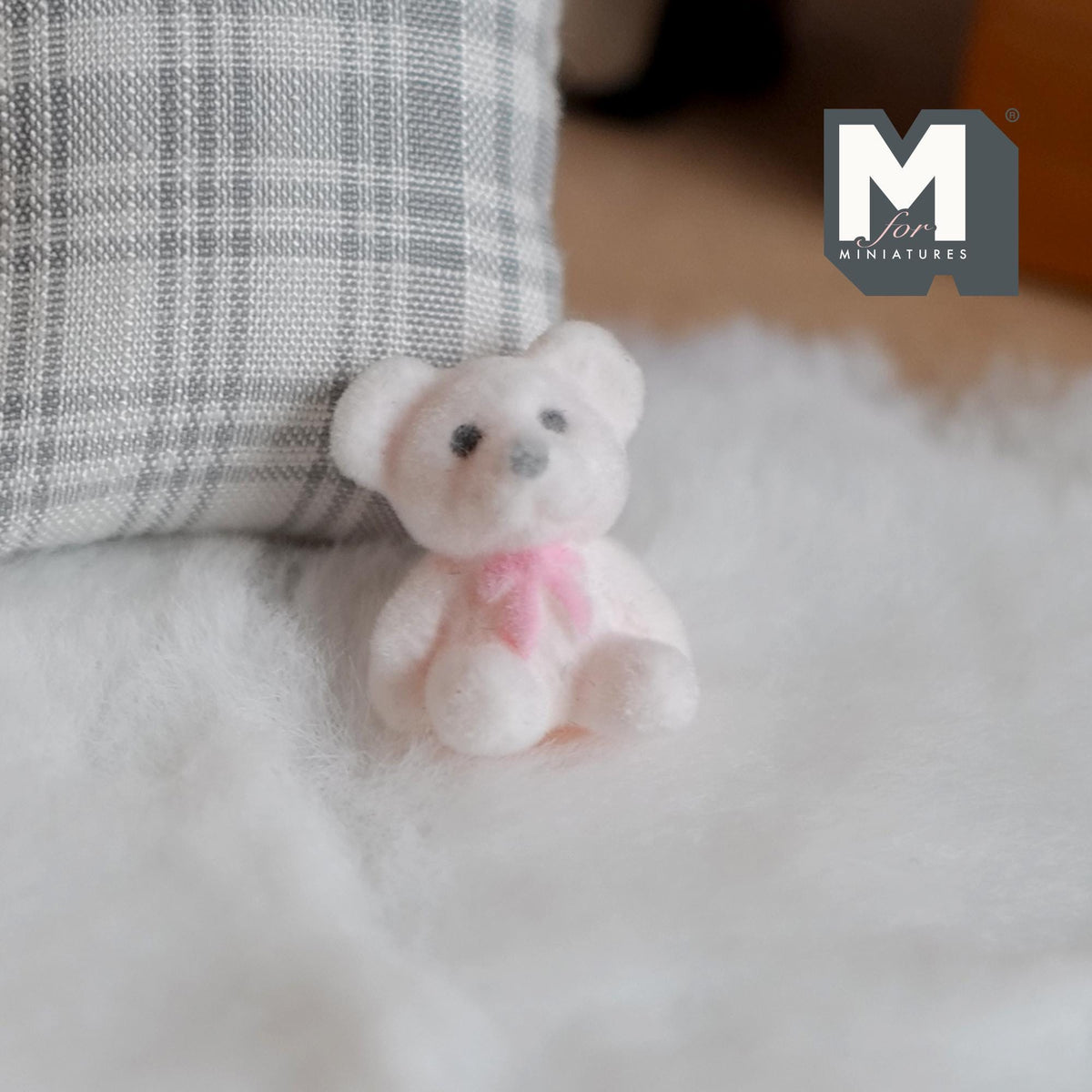 1:12 Scale Miniature Teddy Bear Cub Doll, 3/4 inch tall, DIY Dollhouse Supply (flocked skin) (white)