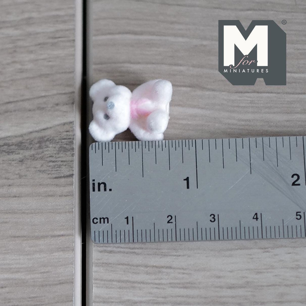 1:12 Scale Miniature Teddy Bear Cub Doll, 3/4 inch tall, DIY Dollhouse Supply (flocked skin) (white)