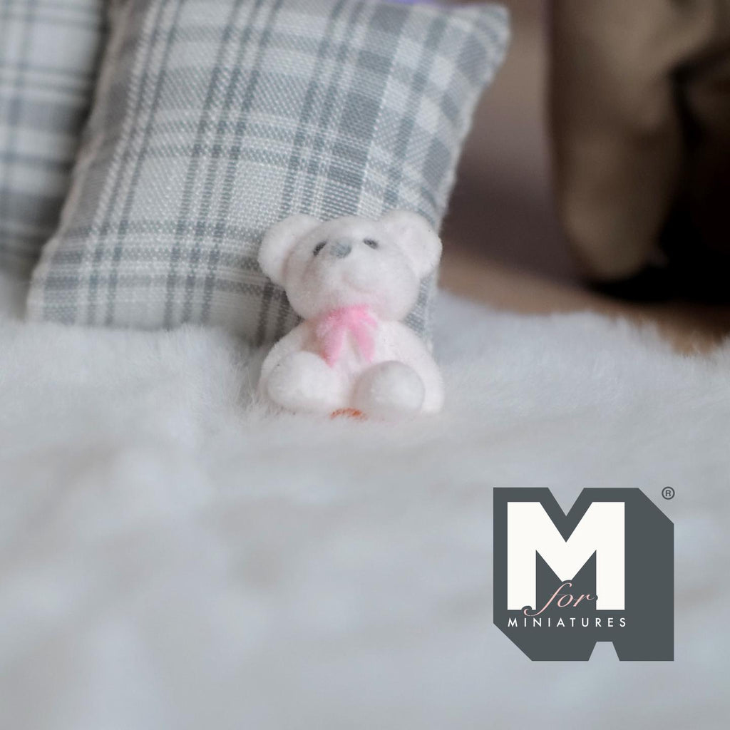 1:12 Scale Miniature Teddy Bear Cub Doll, 3/4 inch tall, DIY Dollhouse Supply (flocked skin) (white)