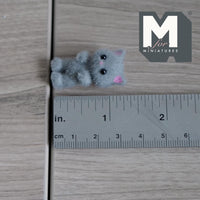 Dollhouse Miniature Kitty Cat Doll 1-5/16 inch tall (flocked skin) (gray) - G022