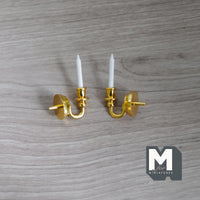 Dollhouse Wall Mounted Candle Sconce 1:12 Scale Miniature Wall Candle Holders Set of 2 , 1-3/16 inch tall  (metal) (gold) - C082