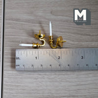 Dollhouse Wall Mounted Candle Sconce 1:12 Scale Miniature Wall Candle Holders Set of 2 , 1-3/16 inch tall  (metal) (gold) - C082