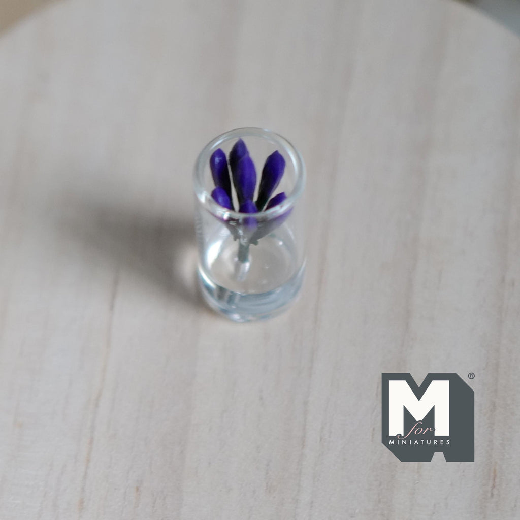 1:12 Scale Miniature Leaf Plant in Glass Terrarium, 1 inch tall, DIY Dollhouse Supply (purple)