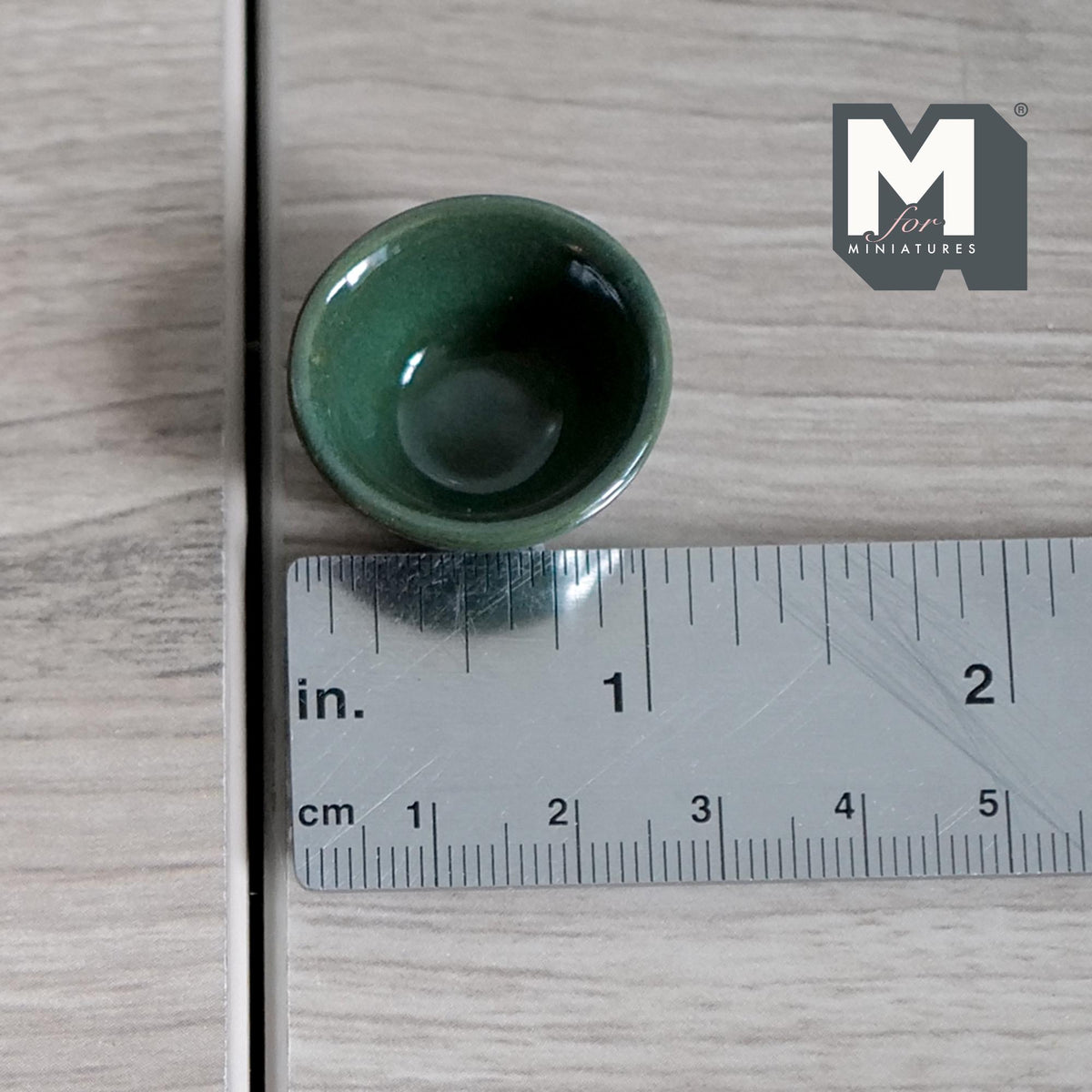 1:12 Scale Miniature Ceramic Fruit Bowl, 1-1/16 inch dia., DIY Dollhouse Supply (dark green)