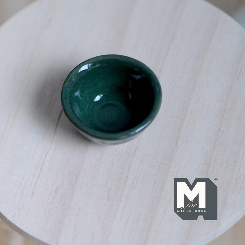 1:12 Scale Miniature Ceramic Fruit Bowl, 1-1/16 inch dia., DIY Dollhouse Supply (dark green)