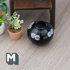 1:12 Scale Miniature Ceramic Globular Vase, Daisy Pattern, Large Size, 1-3/8 inch dia., DIY Dollhouse Supply (black)