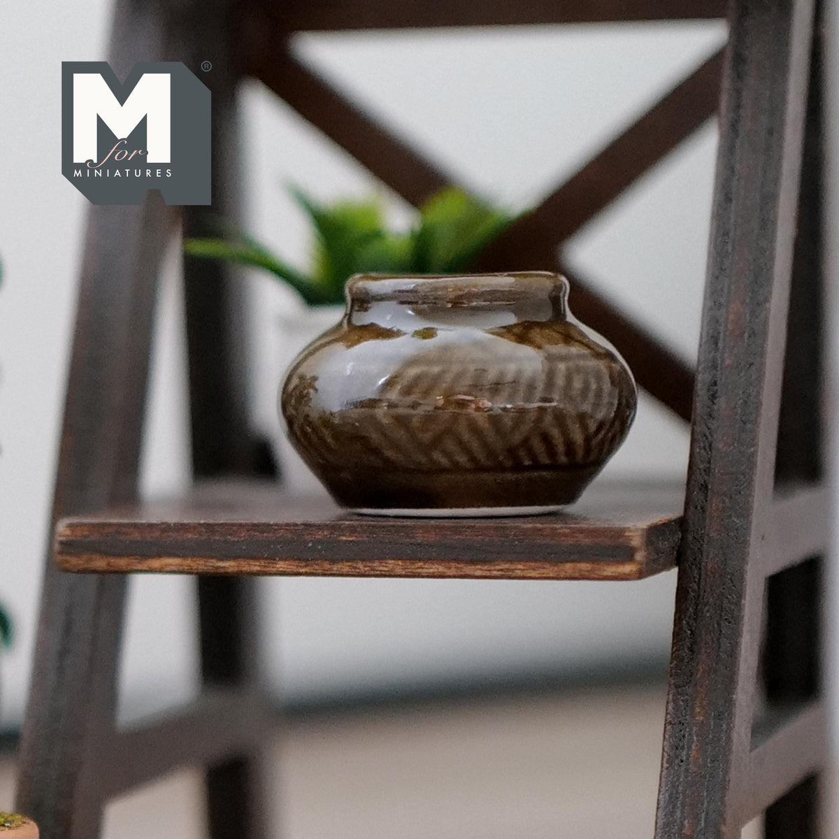 1:12 Scale Miniature Ceramic Flower Pot with Speckled Glaze, 13/16 inch tall, DIY Dollhouse Supply (brown)