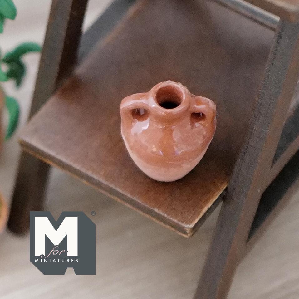 1:12 Scale Miniature Clay Amphora Vase, Plum Shape, Clear Coat Top, 1-1/16 inch tall, DIY Dollhouse Supply