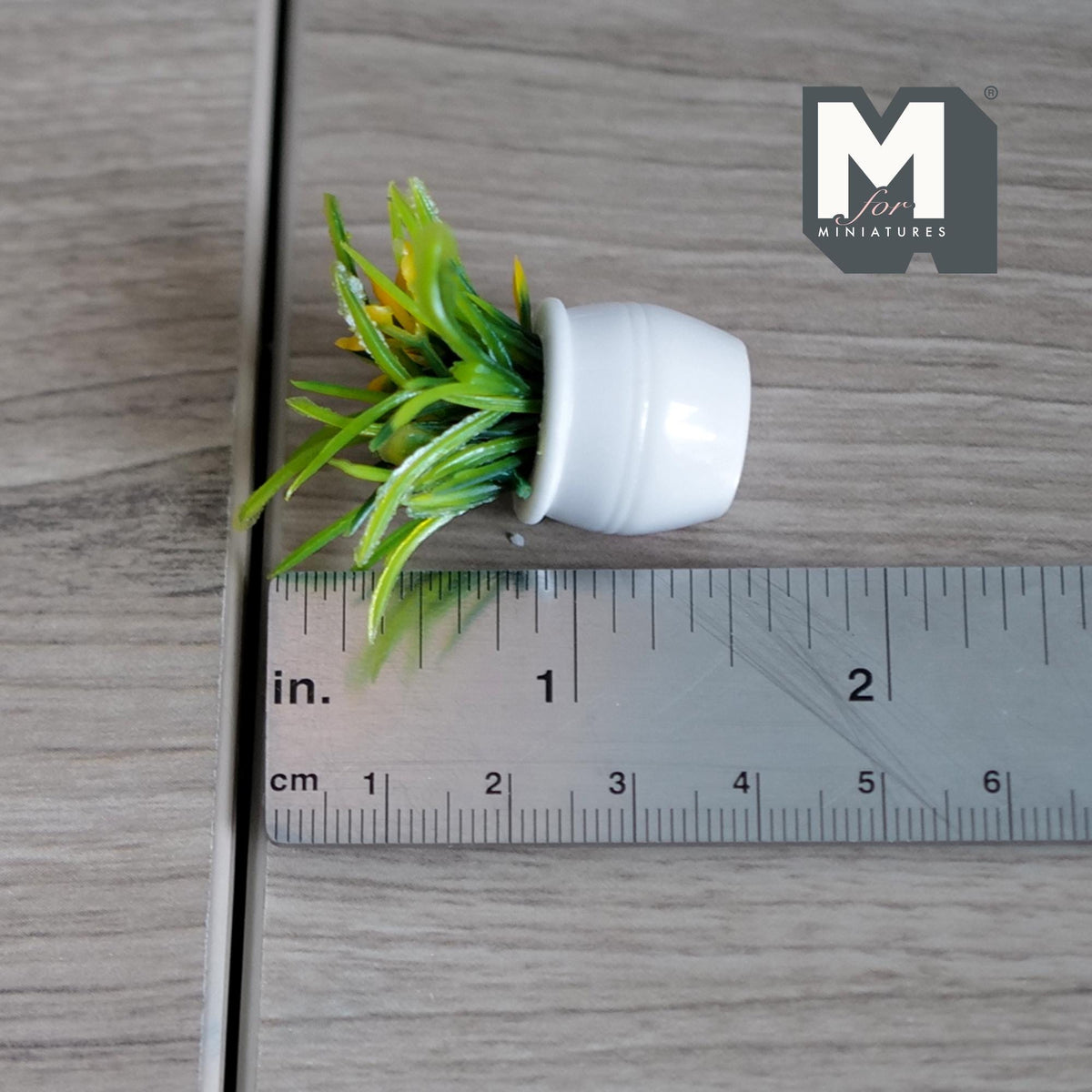 1:12 Scale Miniature Grass Plant in Round Pot, 1-5/8 inch tall, DIY Dollhouse Supply (white)