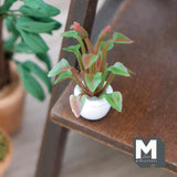 Dollhouse Miniature Plant Leaves 1:12 Scale Fairy Garden Leaves White Pot 1-1/4 inch tall (plastic) (dark green) - b041