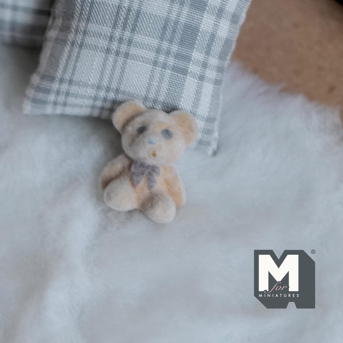 1:12 Scale Miniature Teddy Bear Cub Doll, 3/4 inch tall, DIY Dollhouse Supply (flocked skin) (beige)