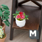 1:12 Scale Miniature Potted Flowering Plant, Round Pot, 1-1/8 inch tall, DIY Dollhouse Supply (red)