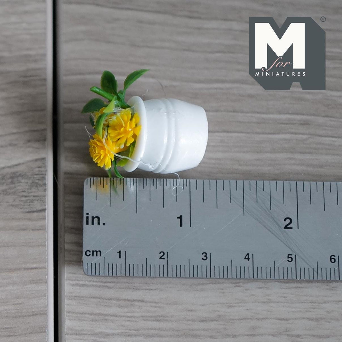 1:12 Scale Miniature Potted Flowering Plant, Round Pot, 1-1/8 inch tall, DIY Dollhouse Supply (yellow)