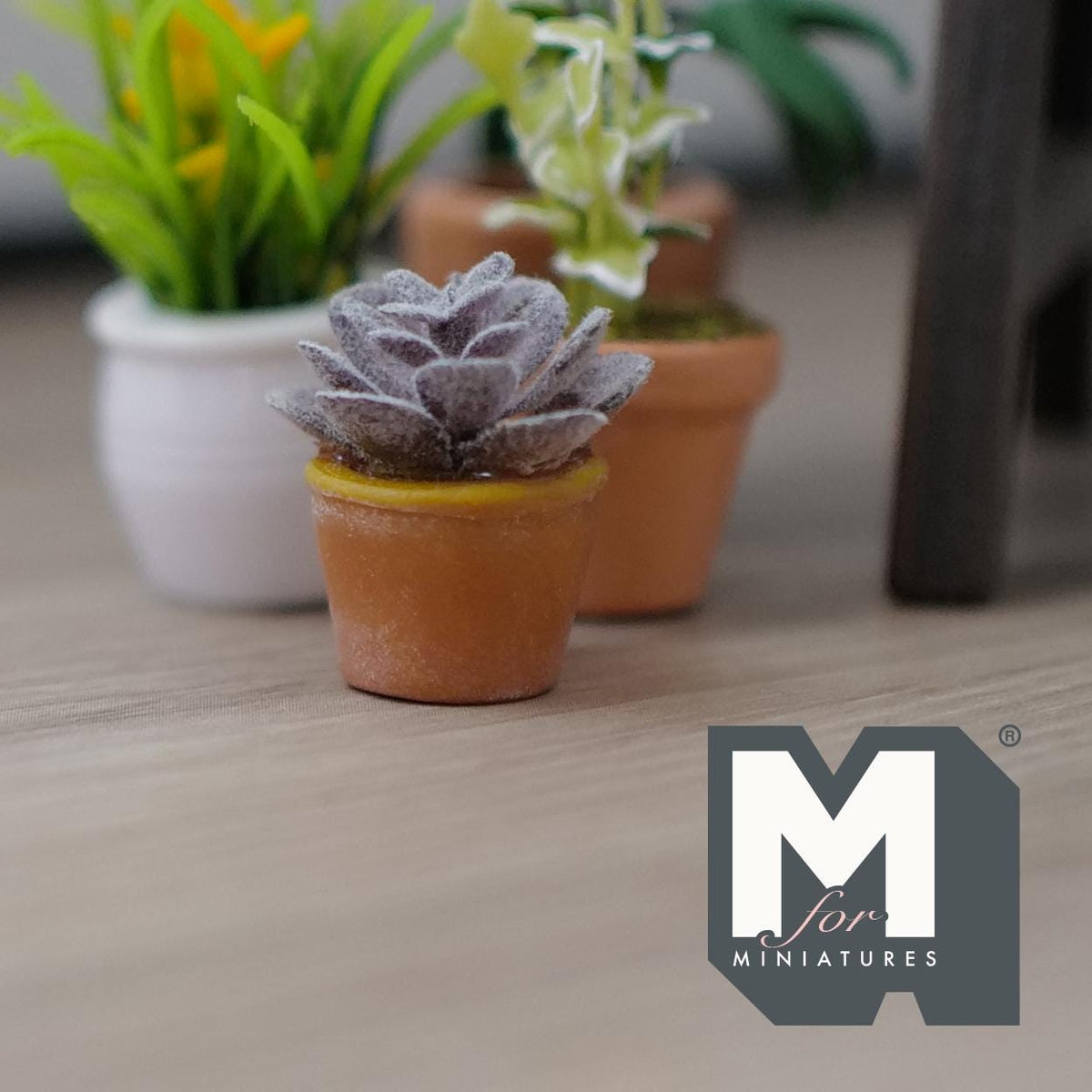 1:12 Scale Miniature Succulent Plant in Pot, Rosette, 7/8 inch tall, DIY Dollhouse Supply (purple)