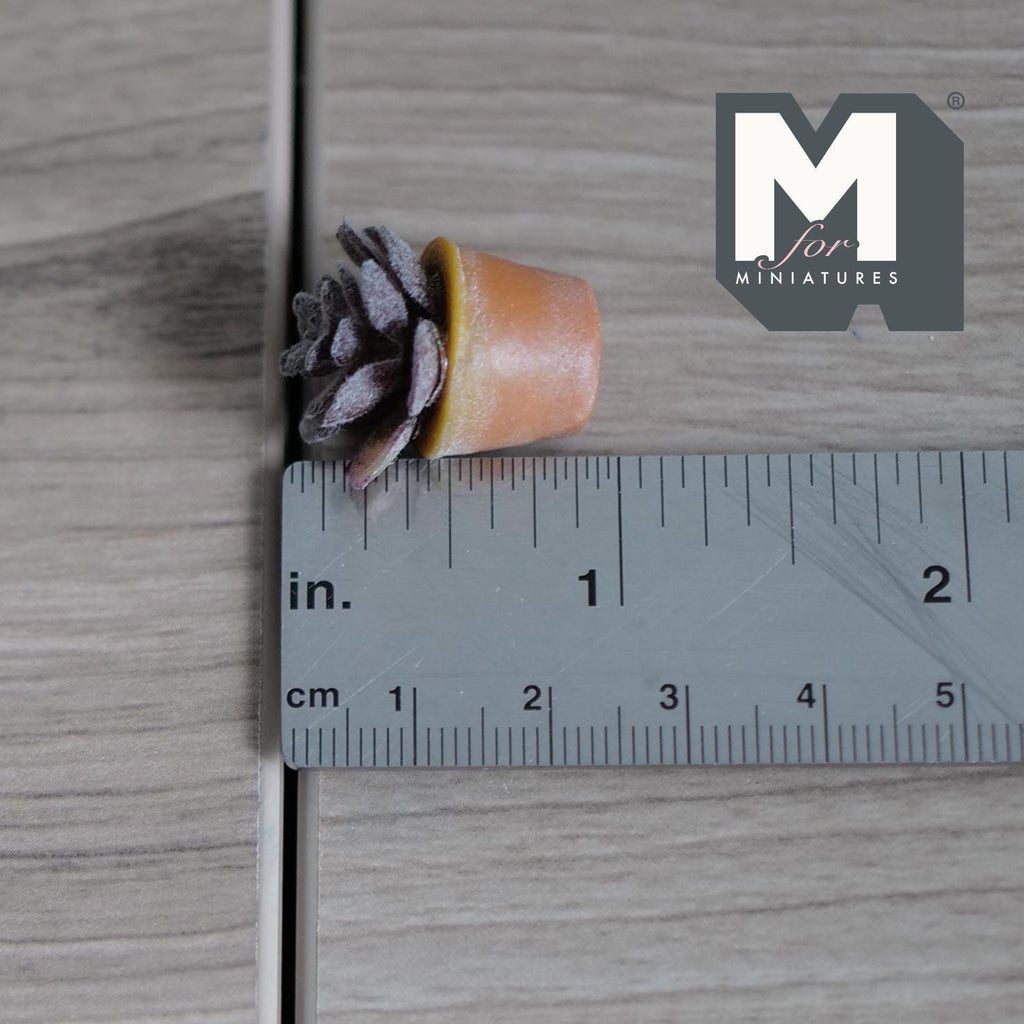 1:12 Scale Miniature Succulent Plant in Pot, Rosette, 7/8 inch tall, DIY Dollhouse Supply (purple)