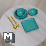 Dollhouse Supplies Tableware Set of 6 , 1:12 Scale Miniature Flatware Utensils Cup Bowl and Plates (metal) (green) - C041