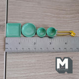 Dollhouse Supplies Tableware Set of 6 , 1:12 Scale Miniature Flatware Utensils Cup Bowl and Plates (metal) (green) - C041
