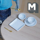 Dollhouse Supplies Tableware Set of 6 , 1:12 Scale Miniature Flatware Utensils Cup Bowl and Plates (metal) (white) - C041