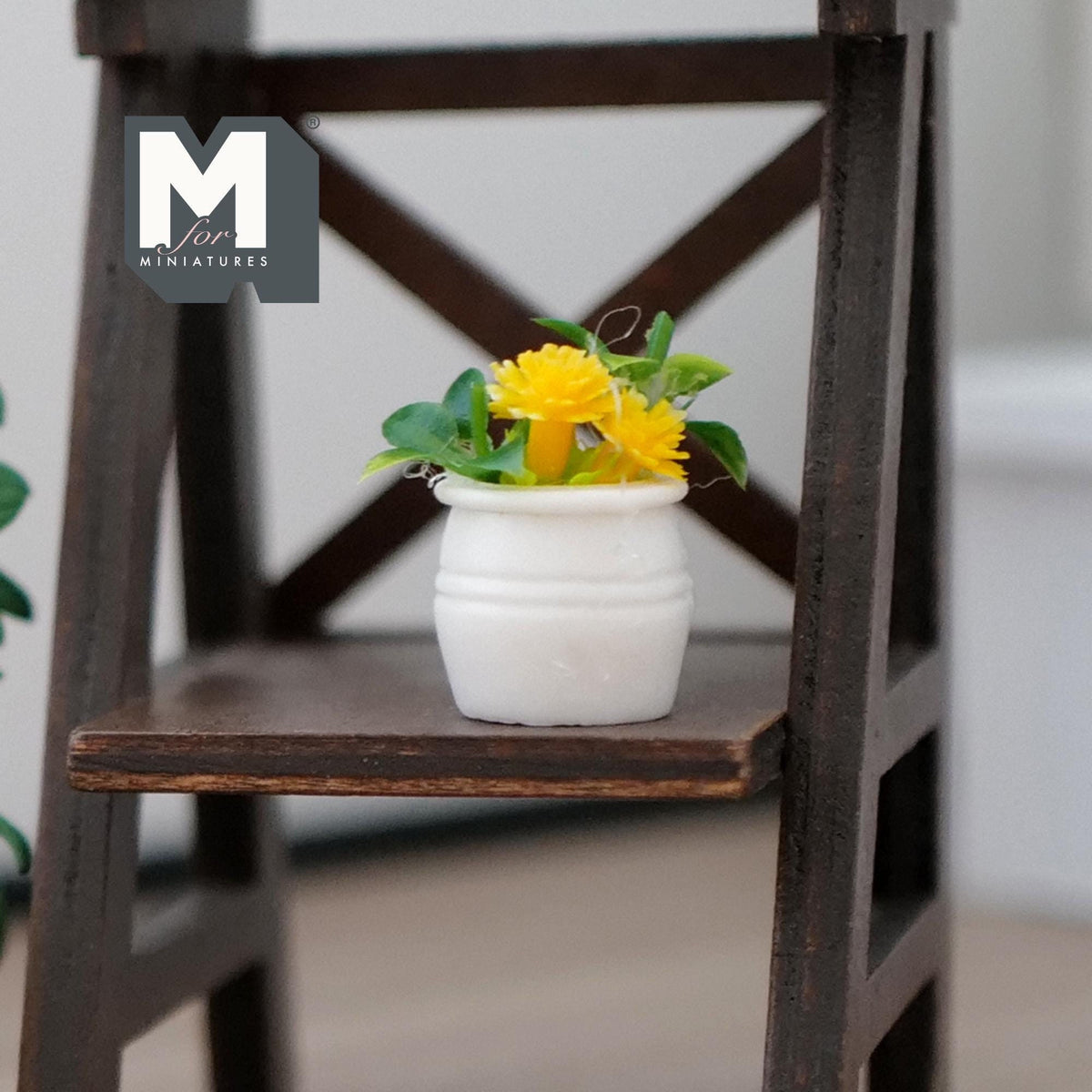 1:12 Scale Miniature Potted Flowering Plant, Round Pot, 1-1/8 inch tall, DIY Dollhouse Supply (yellow)