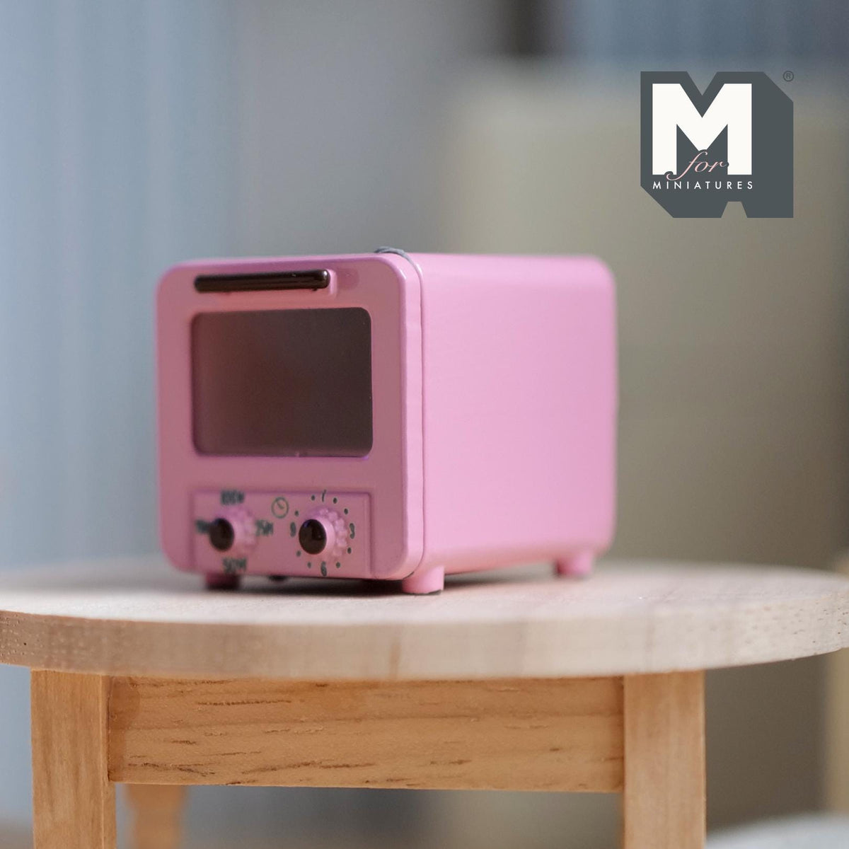 1:12 Scale Miniature Metal Toaster Oven with Clear Door, 1-1/8 inch wide, DIY Dollhouse Supply (pink)